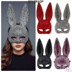 BRBRAA Bunny Nửa Mặt, Chụp Ảnh Tai Thỏ Đính Pha Lê, Sáng Tạo Full Acrylic Kim Cương Giả Lấp Lánh Halloween