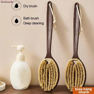 [Vận chuyển nhanh] Bàn chải chà lưng lông mềm tự nhiên tay cầm dài THEHOMECO, dụng cụ tắm