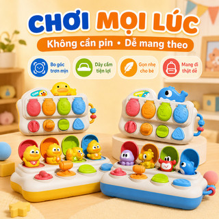 Đồ chơi tương tác bật mở – Chủ đề vịt & cá voi – Bấm, gạt, xoay – Nhận biết màu sắc, phát triển trí nhớ – Không pin