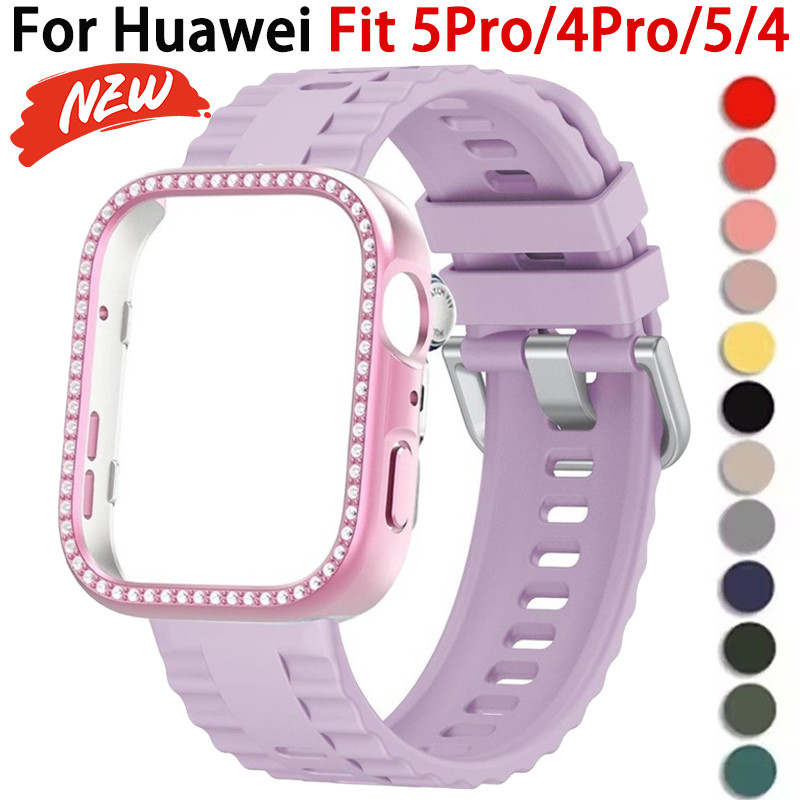 Dây đeo silicon + vỏ kim cương cho vòng đeo tay vỏ bảo vệ Huawei Fit 5Pro / 4Pro / 5 / 4
