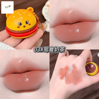 Son bóng màu pha lê đông lạnh - Gương bóng nước Burger hình gấu dễ thương cho học sinh