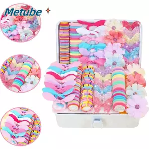 Bộ phụ kiện tóc METUBE Girls, Dây buộc tóc lấp lánh đàn hồi, Hoa đầy màu sắc Bướm liền mạch Dây buộc tóc trẻ em Tạo kiểu tóc