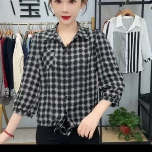 Áo sơ mi dài tay thời trang kẻ sọc mùa hè mới của mẹ dành cho nữ