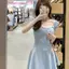 Đầm dệt kim eo hẹp Pure Desire dành cho nữ Váy lụa băng mùa hè Slim-fit Váy ngắn tay phồng ngọt ngào mùa hè