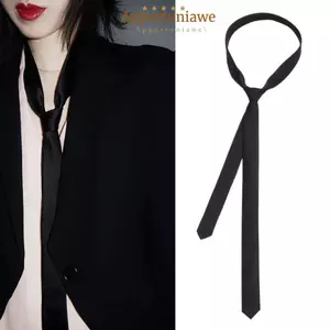 IAPPORTUNIA Cà vạt cổ đen thanh lịch, Cà vạt siêu mỏng Satin cổ điển 3cm, Phụ kiện quần áo Thời trang Màu trơn Skinny Nẹp cà vạt