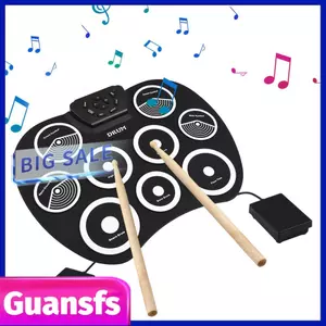Guansfs Bộ trống điện tử cuộn lên với 7 nhóm trống di động Bàn đạp chân gậy cho trẻ em biểu diễn sân khấu tại nhà