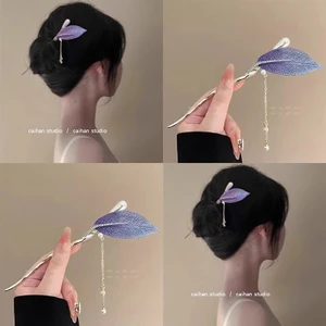 Kẹp Tóc Lá Tím Kim Loại Kẹp Tóc Nữ Cao Cấp Cảm Giác Bóng Đầu Tấm Kẹp Tóc Phong Cách Trung Hoa Mới Kẹp Tóc Mũ Đội Đầu