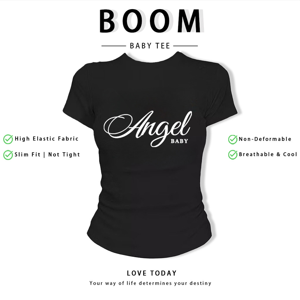 BOOM Áo Baby Tee Nữ Cotton Ôm Body-Áo Thun Ngắn Tay Y2K In Hình PhongCách Mùa Hè, Cổ Tròn Hàng Đầucách hàn quốc phong438