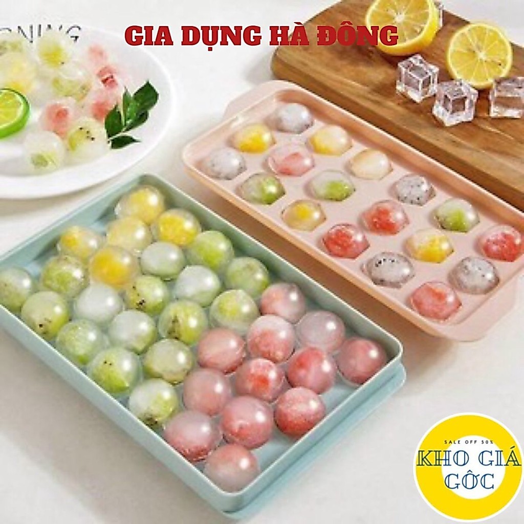 Khuôn Thạch Bi Nhựa Tròn Làm Hoa Quả Trái Cây/Làm Rau Câu, Khay Đá Viên Tròn 33 Viên