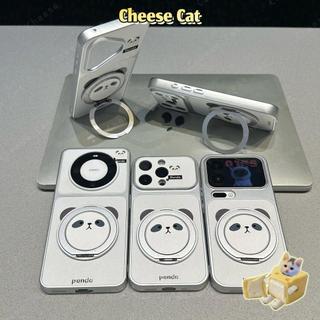 Ốp Điện Thoại Da Gấu Trúc Đơn Giản Có Chân Đế Kim Loại Xoay Cho iPhone 16 17 13 14 15 Plus 12 11 Pro Max Xs XR