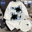 （Giao hàng 24h）Angela Áo thun trắng NASA in hình mèo tia chớp - Form oversize, chất liệu cotton, tay ngắn thời thượng
