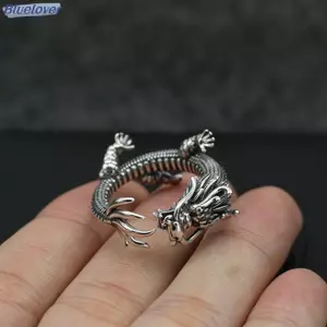 Bluelover Retro Độc Đoán Phong Cách Dân Tộc Nhẫn Rồng Dành Cho Nam Thoáng Mát Mở Có Thể Điều Chỉnh Nhẫn Punk Vintage Thời Trang Ngón Tay Trang Sức Phụ Kiện Mới