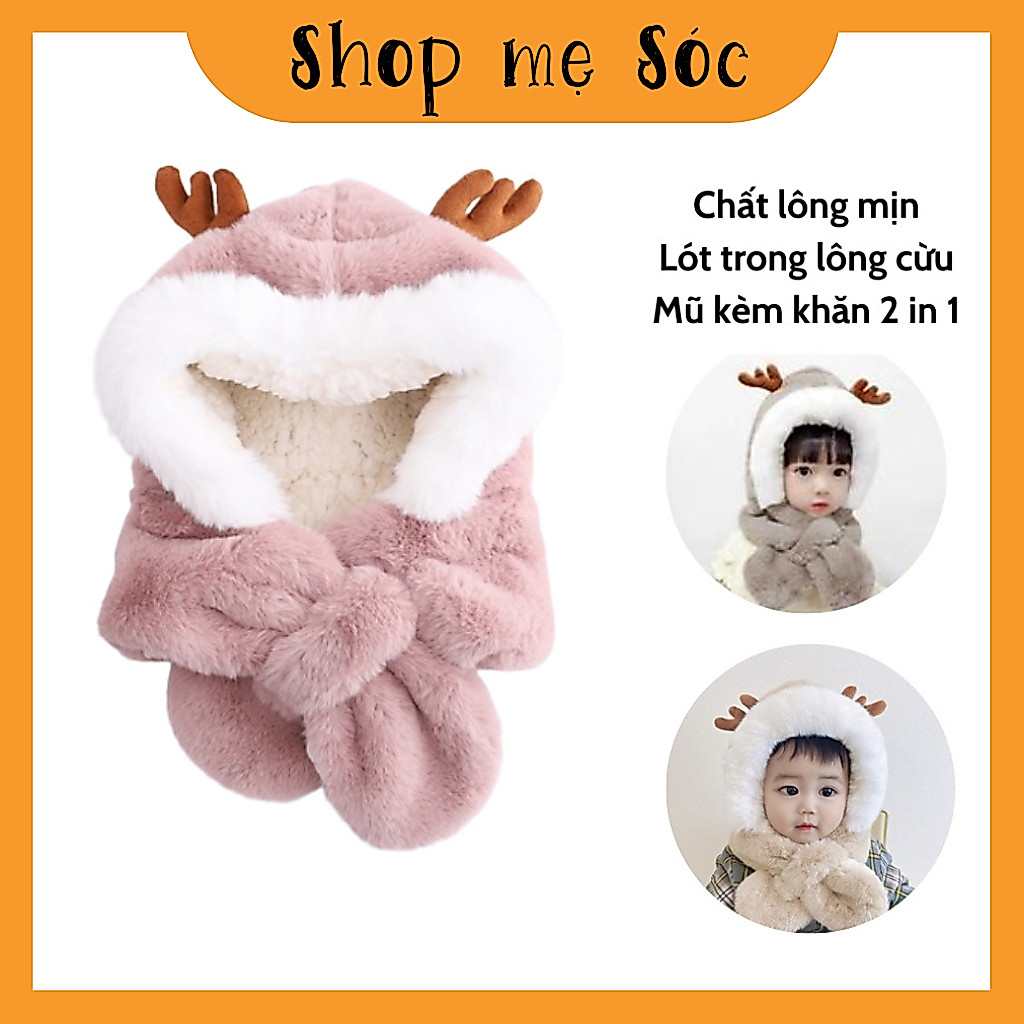 Mũ lông kèm khăn cho bé hình SỪNG HƯƠU và VỊT VÀNG cho bé trai bé gái 2-10 tuổi mesocshop