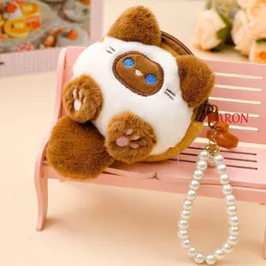 DARON Hoạt Hình Sang Trọng Ví Đựng Tiền Xu, Mèo Vuông Mini Sang Trọng Túi Đựng Tiền Xu, Schoolbag Móc Khóa Ngọc Trai Dây Phụ Kiện Kẹo Màu Ba Lô Móc Khóa Sang Trọng Ví Mặt Dây Chuyền