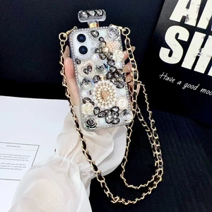 Phong Cách Mới Thích Hợp Cho Apple 17pro Ốp Lưng Điện Thoại Nữ Hoàng Chai Nước Hoa iPhone16pro 15 Có Dây Xích
