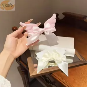 Kẹp Tóc Nơ NKSFX, Kẹp Cá Sấu Sang Trọng Cánh Thiên Thần Kẹp Tóc, Ruy Băng Satin Dễ Thương Nơ Đầu Sau