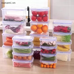 Hộp Bảo Quản Tủ Lạnh Hình Chữ Nhật Kín Có Nắp Nhựa Crisper Hộp Cơm Trưa Làm Nóng Vi Sóng Có Nắp [VN]
