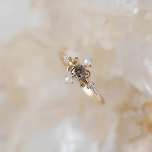 Thời trang khí chất niche dát zircon chéo đơn giản có thể điều chỉnh nhẫn nữ
