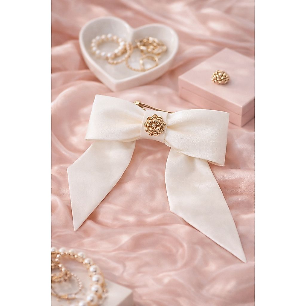 Kẹp Tóc Nơ Bấm Đính Hoa Jasmine PK2601 Thiết Kế Bởi JM Dress Design. Phụ Kiện Tóc Nữ Thanh Lịch Cho Các Nàng