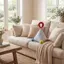 Gối tựa sofa tam giác dễ thương có quai xách pompom vải cotton nhung tăm trang trí phòng ngủ phòng khách quà tặng nữ
