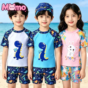 Đồ bơi trẻ em cho bé trai và bé gái, cùng phong cách, bộ đồ bơi hai mảnh ngắn tay khô nhanh mùa hè