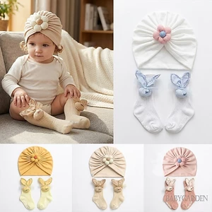 Mũ xếp hình hoa 3D dễ thương cho bé gái và tất thỏ