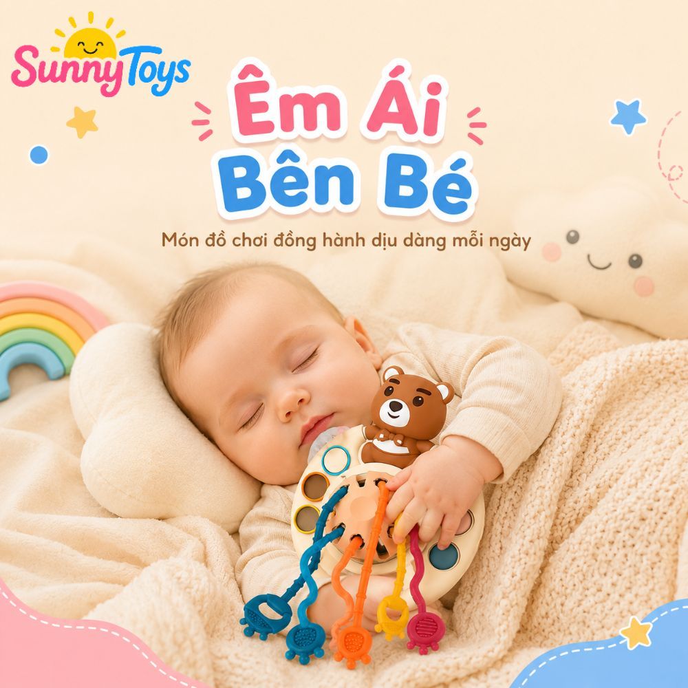 Đồ Chơi Gặm Nướu Gấu Rút Dây SunnyToys - Cầm Tay Cho Bé Khám Phá Phát Triển Kỹ Năng Cho Bé