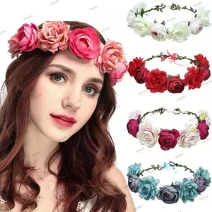 Băng đô hoa PYCOU, Băng đô vải Vương miện hoa, Đạo cụ chụp ảnh vòng hoa cô dâu có thể điều chỉnh Bohemia