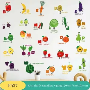 Decal dán tường bảng chữ cái hoa quả tiếng anh PA27 tranh dán tường trang trí phòng ngủ cho bé trai bé gái