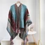 JVSUB Áo Poncho Mông Cổ, Áo Cardigan Sọc Phong Cách Dân Tộc Tua Rua Khăn Choàng, Polyester Mềm Bohemian Mùa Đông Ấm Áp Đan Quấn Áo Lớp Phủ