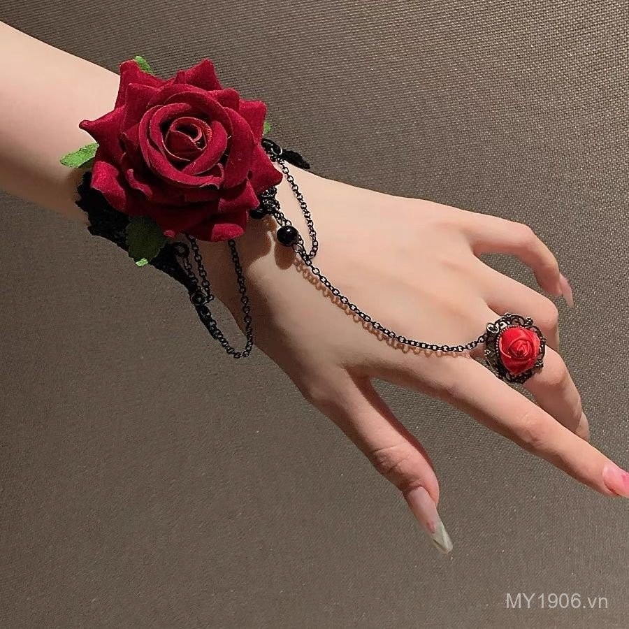 Phong Cách Punk Gothic Retro - Nhẫn Cổ Tay Hoa Hồng Ren Lolita