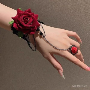 Phong Cách Punk Gothic Retro - Nhẫn Cổ Tay Hoa Hồng Ren Lolita