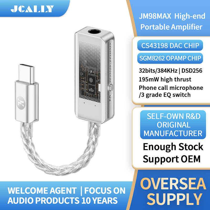 JCALLY JM98 MAX Type-C Bộ khuếch đại di động cao cấp CS43198 SGM8262 DAC 32bit 384kHz và DSD256 USB-C sang 3,5mm AMP JM98Max