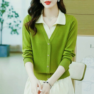 Phong Cách Mới Giả Hai Mảnh Cổ POLO Dệt Kim Áo Len Nữ Thu Đông Màu Sắc Phù Hợp Cao Cấp Ấm Áp Phiên Bản Hàn Quốc Chai Ngắn