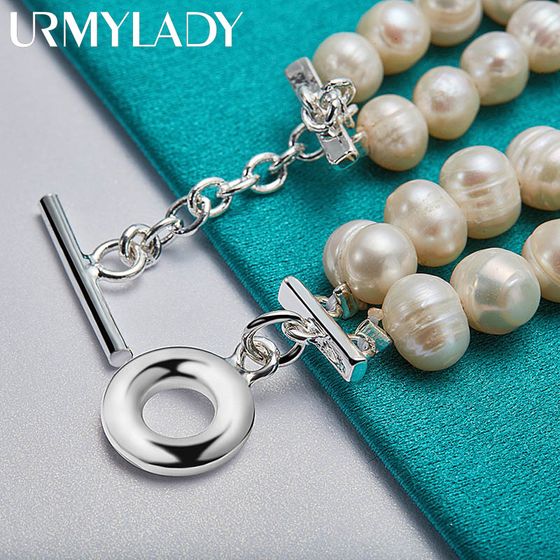 Đồ trang sức nữ URMYLADY: Dây chuyền và vòng tay bạc 925 ngọc trai, 20cm, thời trang quyến rũ cho đám cưới