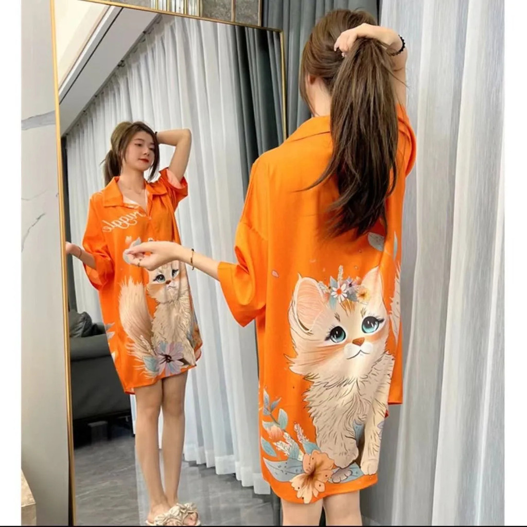 Hàng sẵn có Phiên bản Hàn Quốc Ice Silk Váy ngủ nữ mỏng gợi cảm Bộ đồ ngủ cao cấp nhẹ sang trọng dáng rộng Homewear nữ