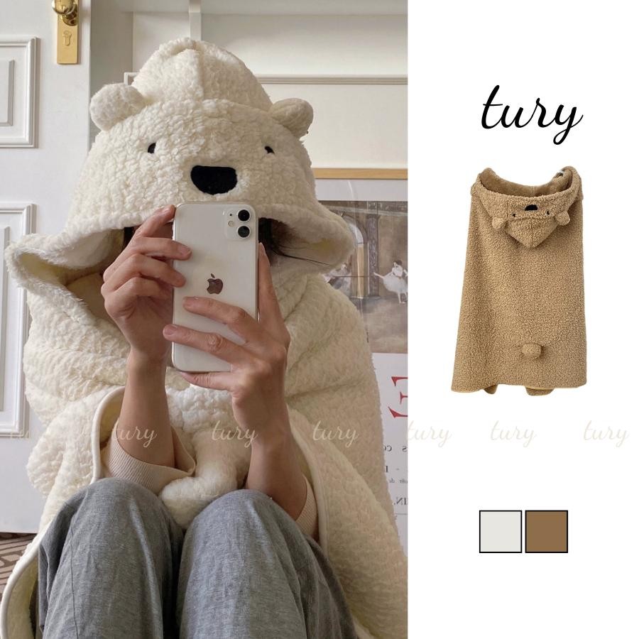 Khăn Quàng Cổ Len Unisex Nam Nữ - Tury - Áo Choàng Giữ Ấm Len Họa Tiết Gấu Phối Nón - LN052