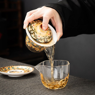 Men Màu Xoay Treo Sancai Gaiwan Trung Quốc Kung Fu Hộ Gia Đình Trà Vẽ Vàng Có Nắp Lanolin Ngọc Sứ Bát Trà XSVF