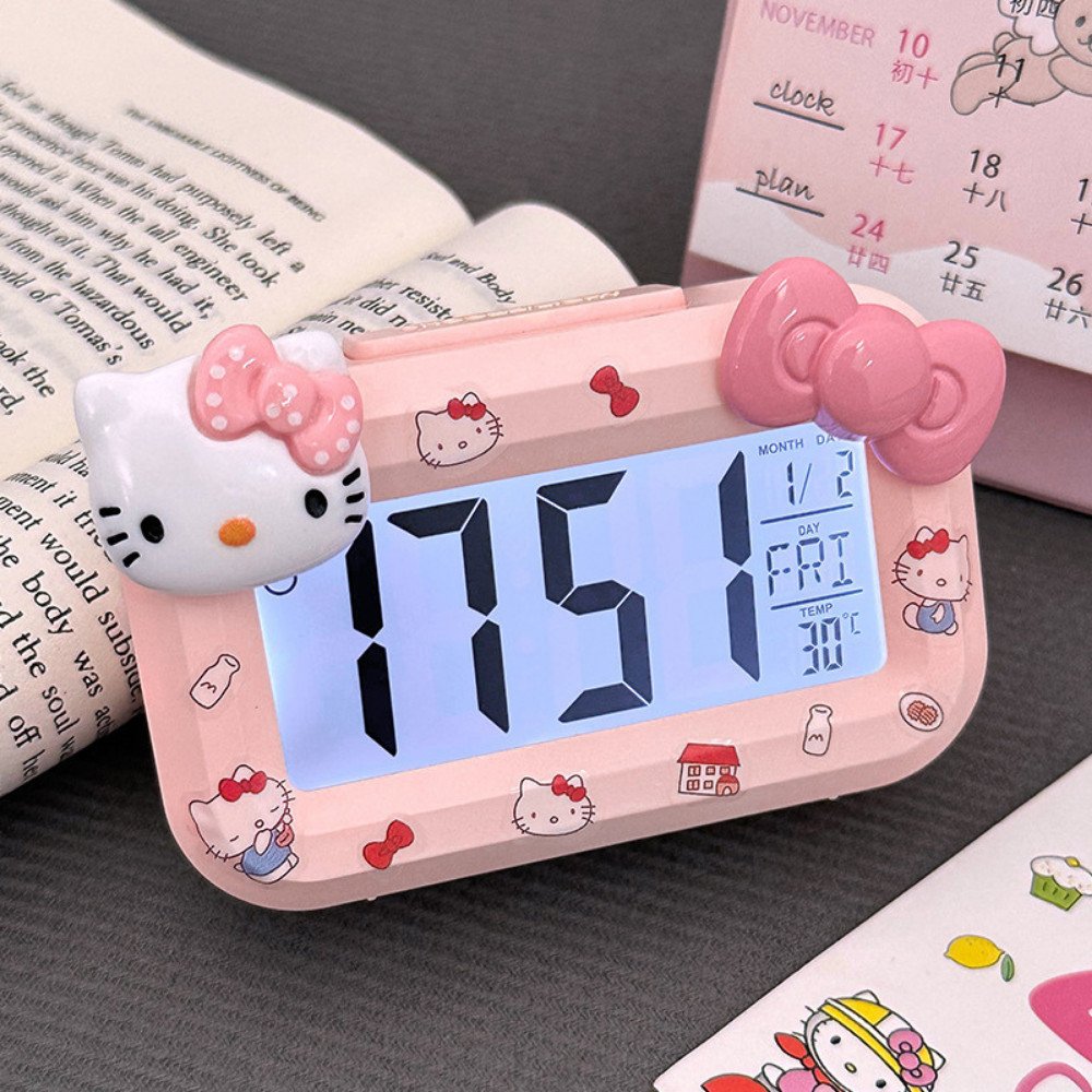 Đồng Hồ Báo Thức Điện Tử Hello Kitty Để Bàn DINO, Đồng Hồ Mini Để Bàn Màn Hình LED Hiển Thị Rõ Ràng