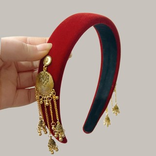 Băng đô nhung có tua vàng phong cách Trung Quốc cho phụ nữ, phụ kiện tóc băng đô độc đáo, trang trí tóc phong cách Trung Quốc mới, bán buôn 4UOC
