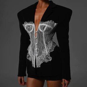 Áo Khoác Corset Cao Cấp Made from Ren Xương Cá, Phù Hợp Mùa Hè 2025, Cổ Chữ V, Tay Dài, Màu Trơn