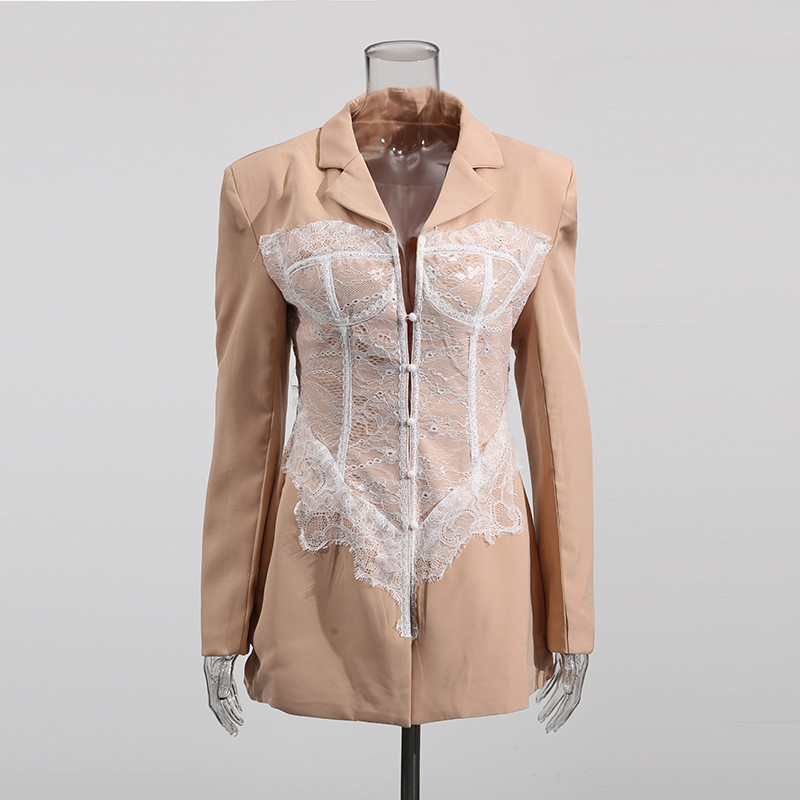 Áo Khoác Corset Cao Cấp Made from Ren Xương Cá, Phù Hợp Mùa Hè 2025, Cổ Chữ V, Tay Dài, Màu Trơn
