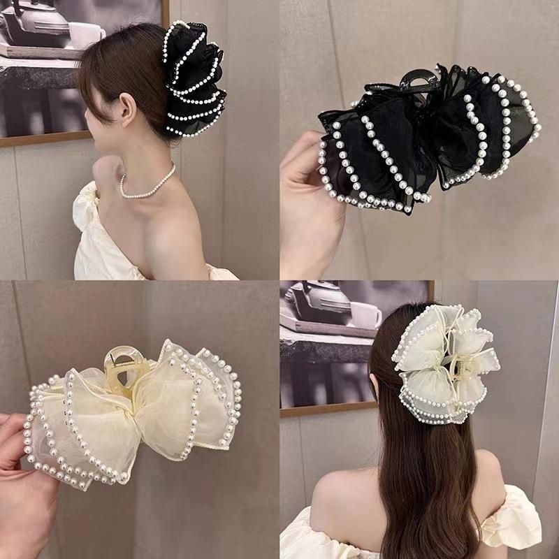 Kẹp Tóc Nơ Cổ Điển SS24, Mềm Mại Và Tăng Mọc Tóc, Dễ Phối Đồ Và Sành Điệu, Kẹp Cầm Nắm, Hàng Mới Về Women Hoa Xốp Cua