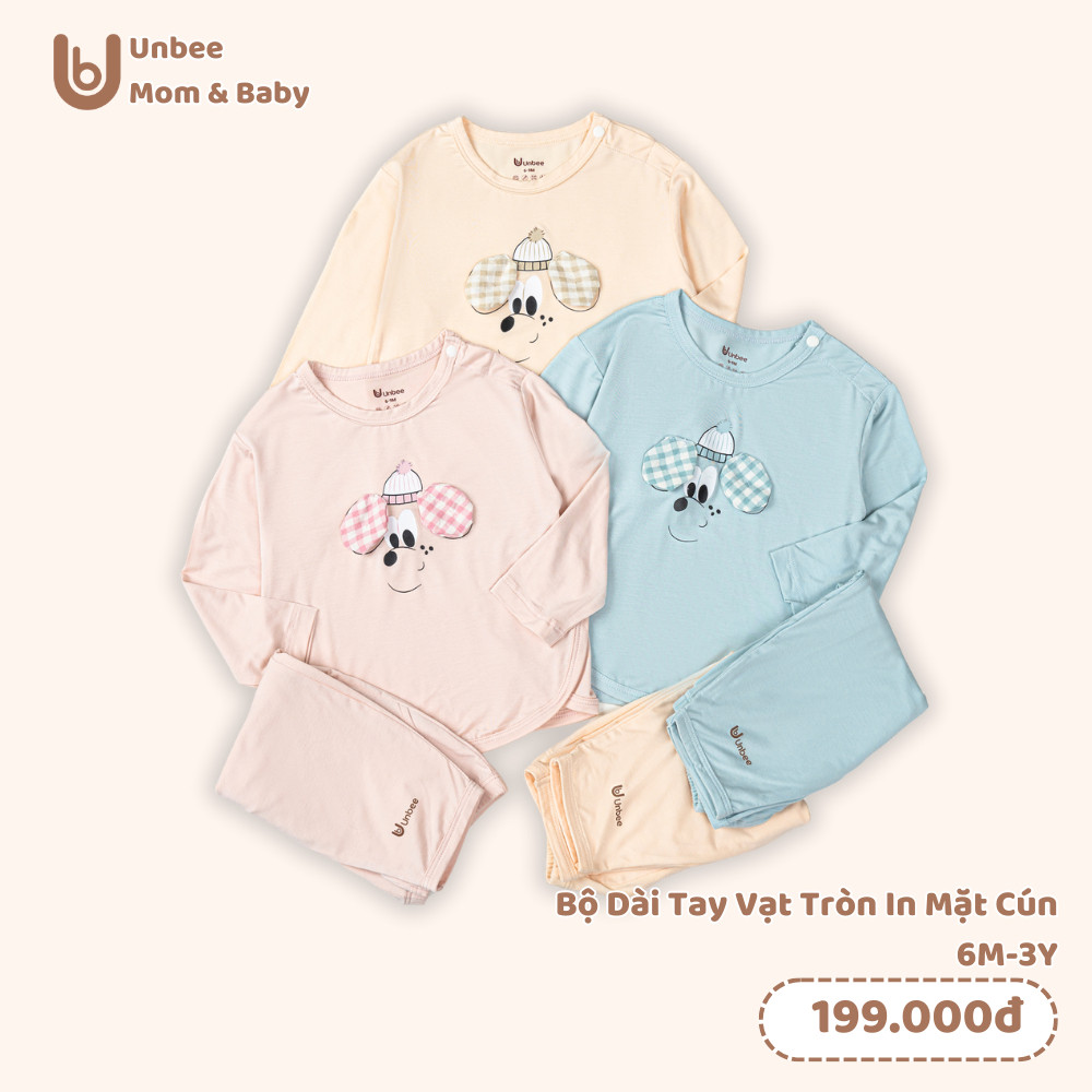 Bộ quần áo dài tay bé trai bé gái UNBEE in mặt cún chất tencel mềm mịn, nhẹ mát - Set đồ cho bé