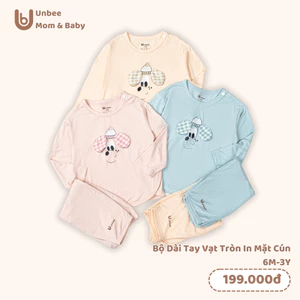 Bộ quần áo dài tay bé trai bé gái UNBEE in mặt cún chất tencel mềm mịn, nhẹ mát - Set đồ cho bé