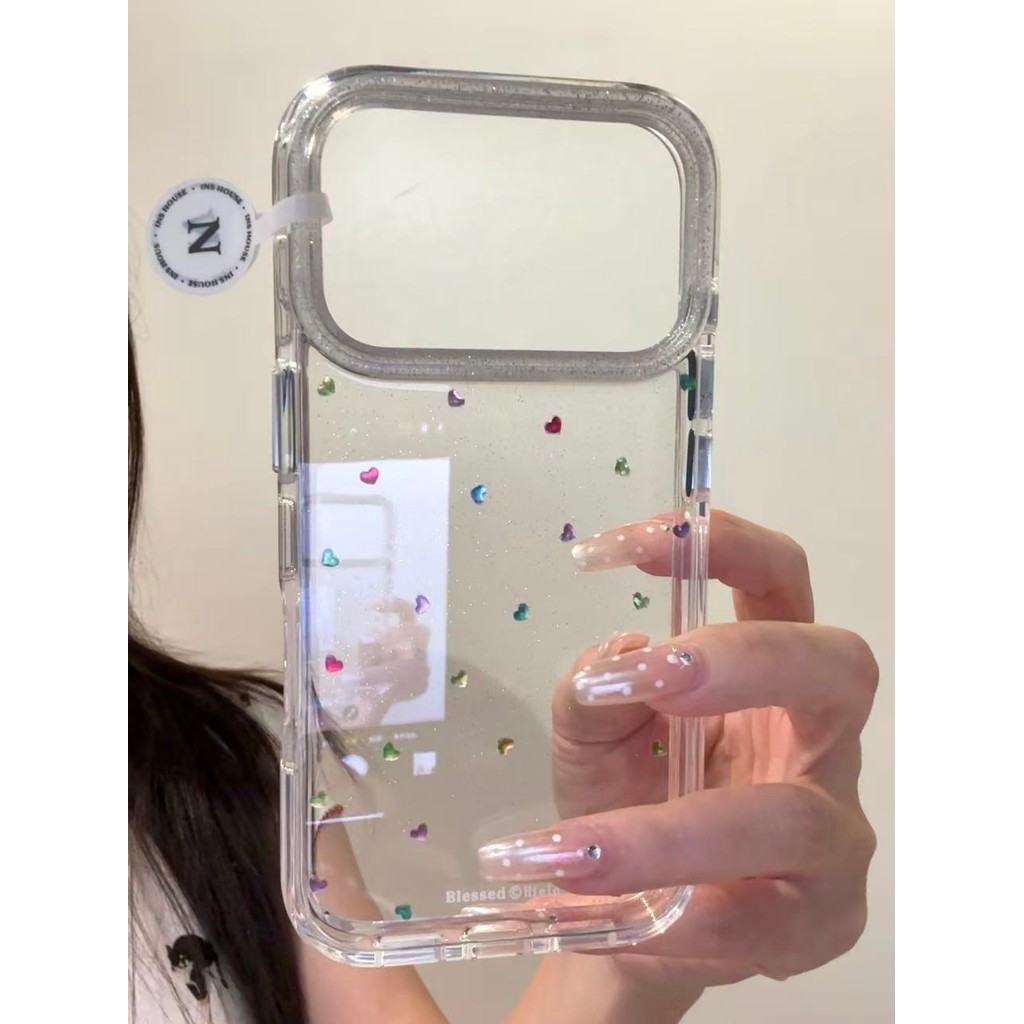 Trong Suốt Trong Suốt Đáy Ngôi Sao Tình Yêu Ốp Lưng Điện Thoại Thích Hợp Cho iphone17promax Phong Cách Hàn Quốc Thích Hợp Cho iPhone16pro Vỏ Bảo Vệ Điện Thoại Bạc Hà Xanh Toàn Màn Hình Kim Cương Màu