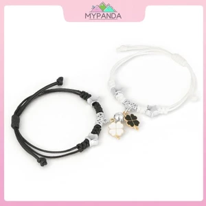 Vòng tay túi đôi thời trang nữ MYPANDA với bùa cỏ bốn lá và khóa trái tim
