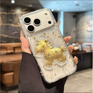 3D Ngựa Vàng Nhận Tiền Ngay Bây Giờ Lấp Lánh Sequin Trong Suốt Ốp Lưng Điện Thoại iPhone 17Promax 17Pro 17Air 12 13 14 15 16 Pro Max 11 15Plus Chống Sốc Nam Nữ Vỏ Di Động
