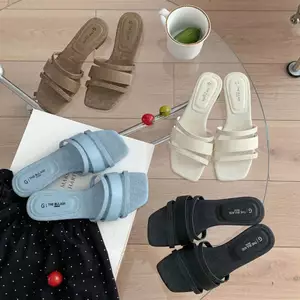 Giày xỏ ngón đôi TT Giày nữ mùa hè dày đế thấp da thật chống trượt mở-