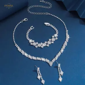PNPIA- 1 Bộ Hình Học Kim Cương Giả Nelace Bông Tai Bộ Vòng Tay Cưới Cô Dâu Bộ Trang Sức Đơn Giản sel Lấp Lánh Bộ Trang Sức Quà Tặng